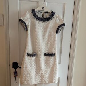 White Textured Dress with Black Trim
